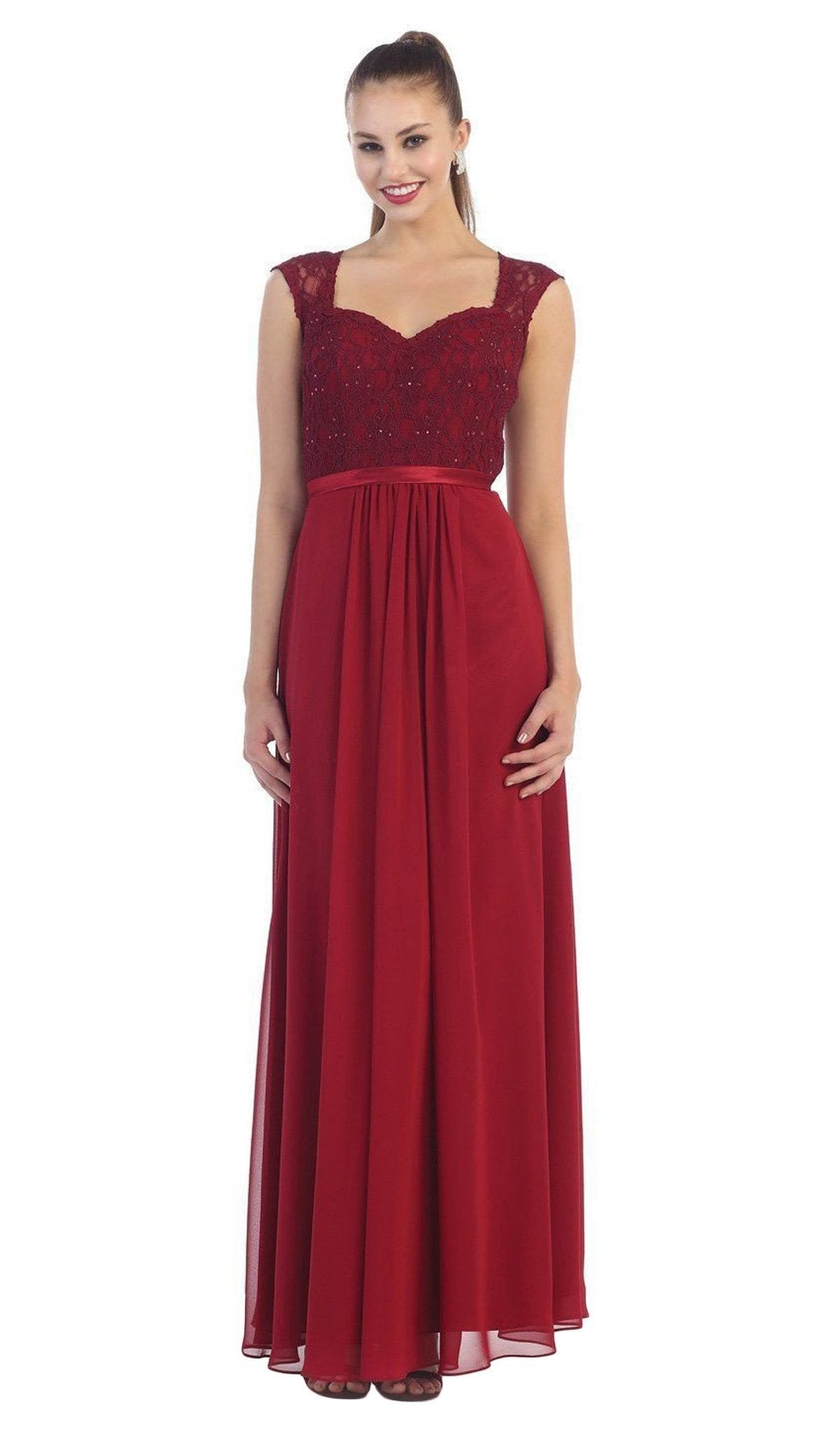 May Queen - Stunning Embellished Sweetheart Neck Chiffon A-Line Evening Dress Special Occasion Dress 4 / Burgundy