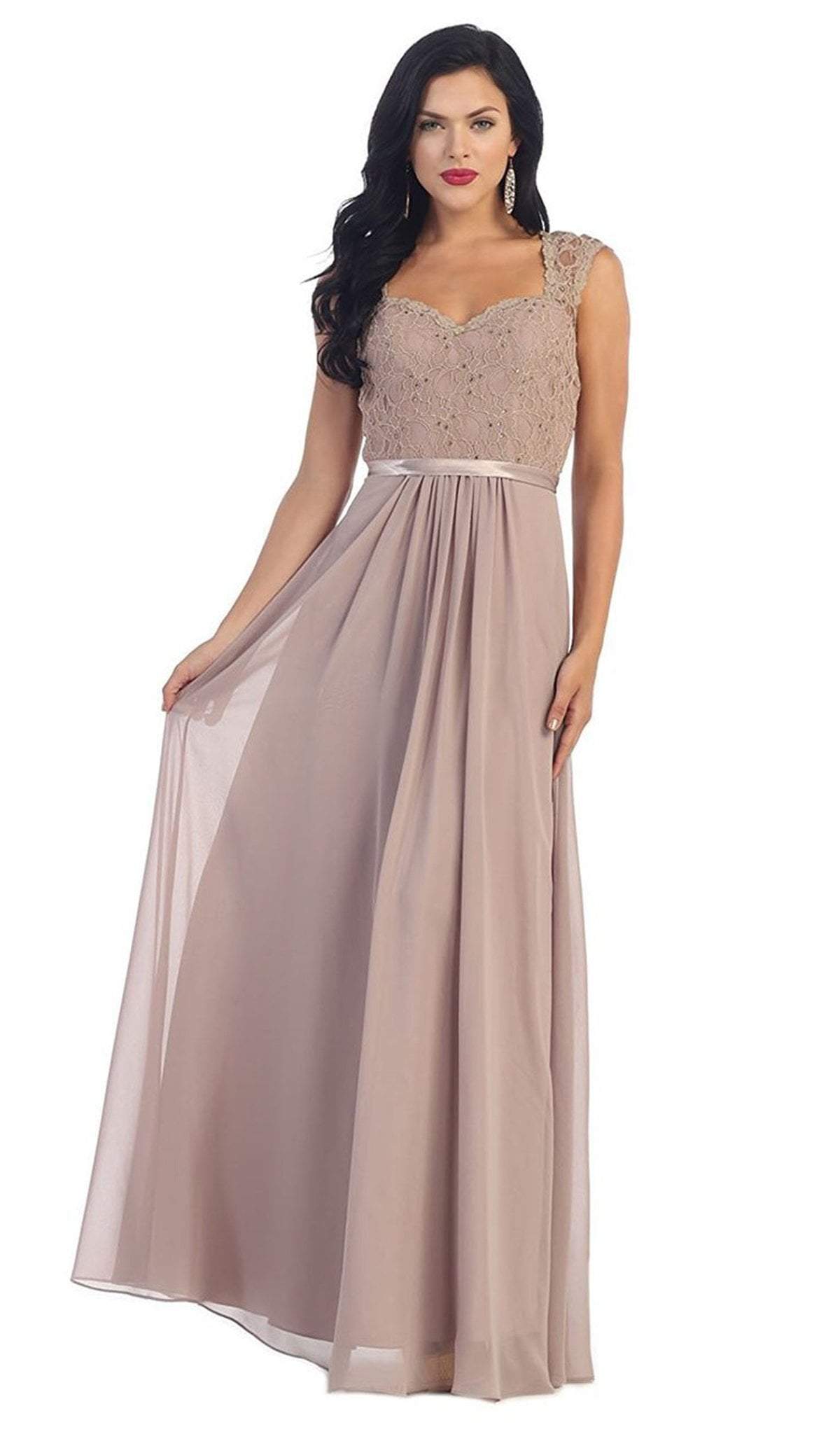 May Queen - Stunning Embellished Sweetheart Neck Chiffon A-Line Evening Dress Special Occasion Dress 4 / Mocha