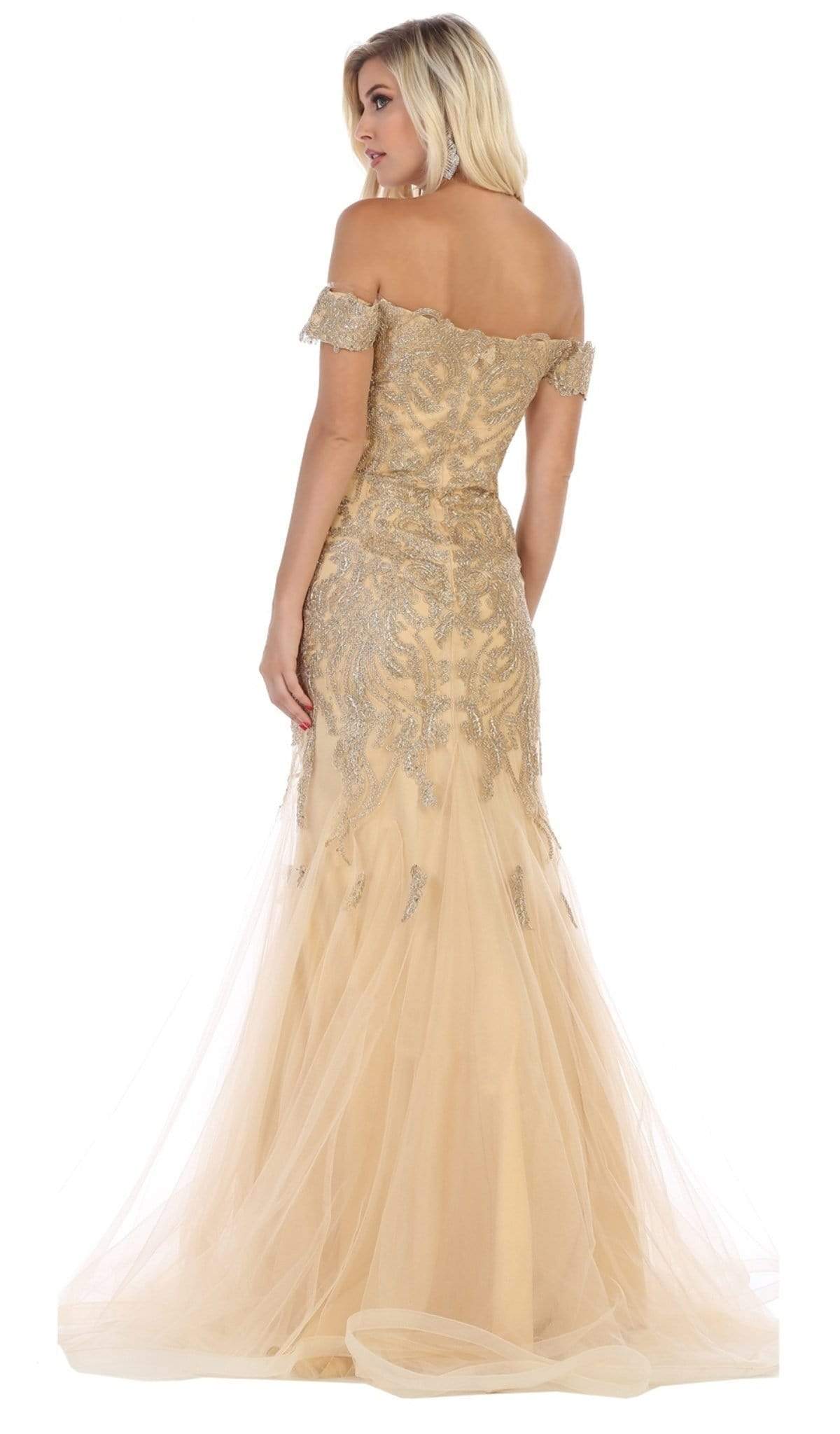 May Queen - Trailing Foliage Off Shoulder Trumpet Gown RQ7705 - 1 pc Gold In Size 8 Available CCSALE 8 / Gold