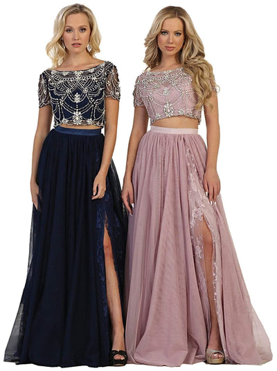 May Queen - Two Piece Bedazzled Bateau Evening Ballgown Special Occasion Dress 2 / Navy