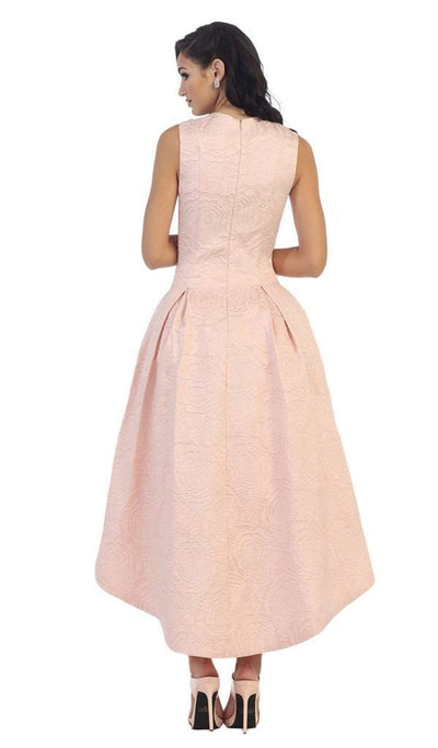 May Queen - V-Neck Jacquard High Low Cocktail Dress RQ7449 - 2 pcs Blush In Size 10 Available CCSALE 10 / Blush