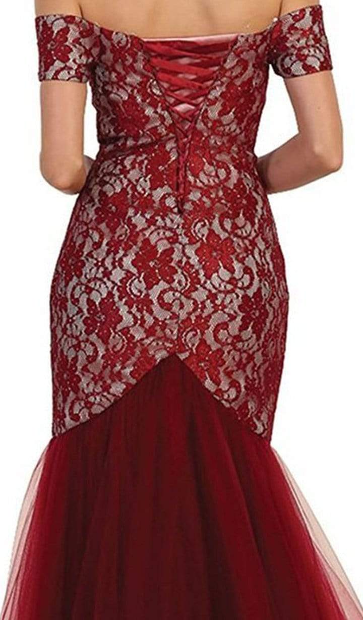 May Queen - V-neck/Off-Shoulder Mermaid Evening Dress MQ1495 - 1 pc Burgundy in Size 6 Available CCSALE