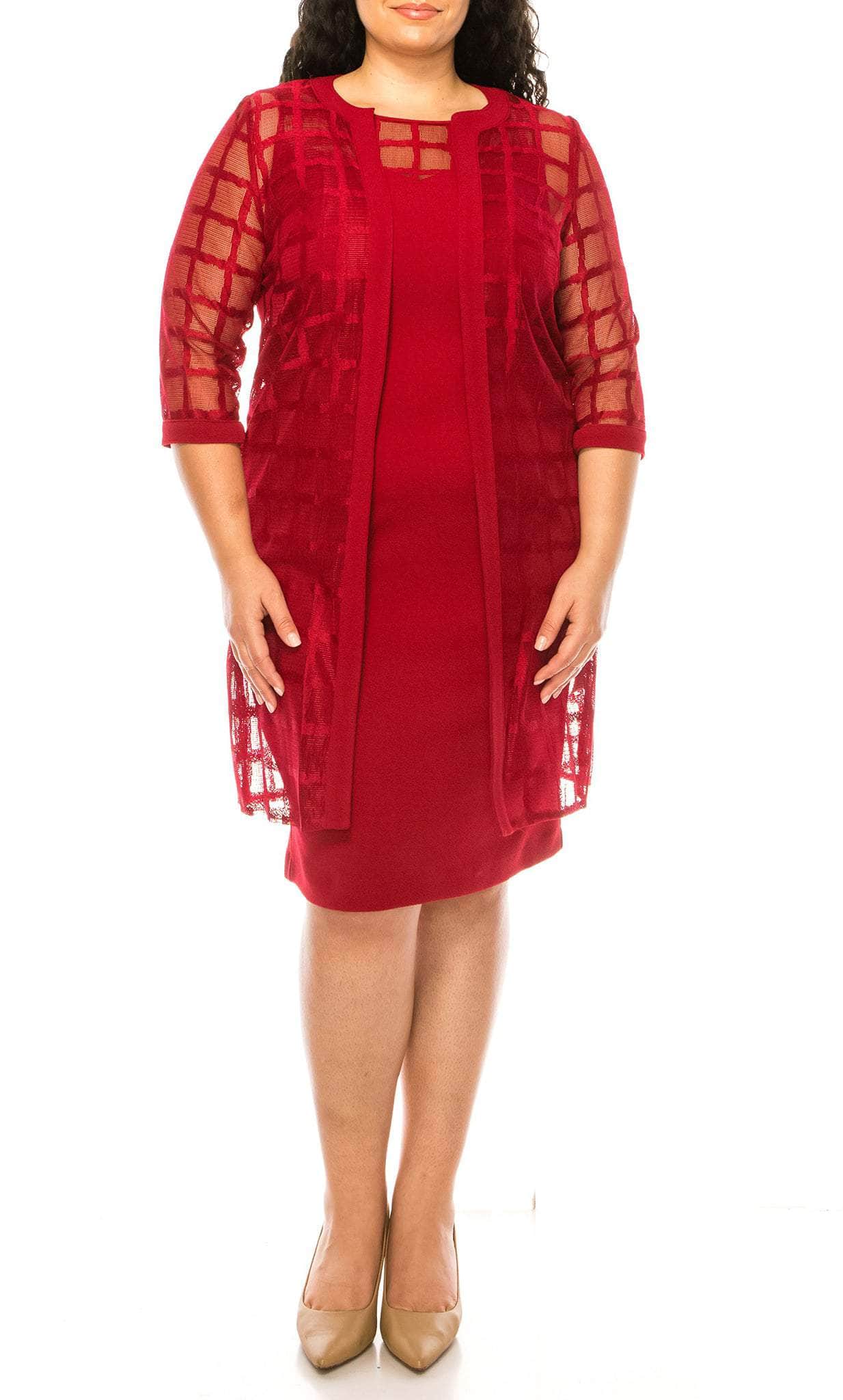 Maya Brooke 26367 - Jewel Neck Lace Jacket Formal Dress Special Occasion Dress 0 / Dark Red