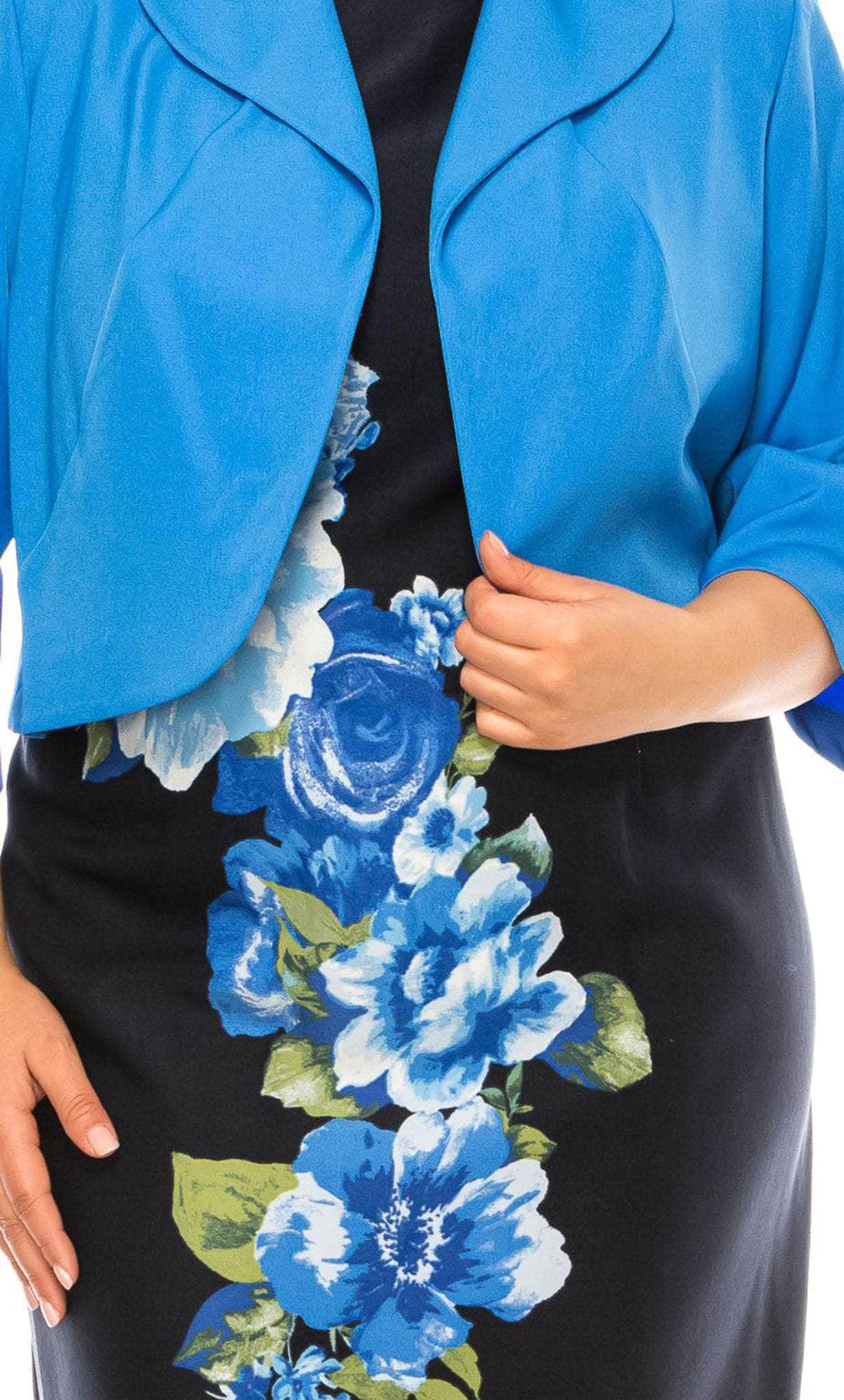 Maya Brooke 27491 - Short Woven Sheath Dress - Oversized Lapel, 3/4 Sleeve Jacket, Sleeveless Dress, Enclosed Back, Floral Print ADASA Maya Brooke 27491 - Short Woven Sheath Dress - Oversized Lapel, 3/4 Sleeve Jacket, Sleeveless Dress, Enclosed Back, Floral Print ADASA