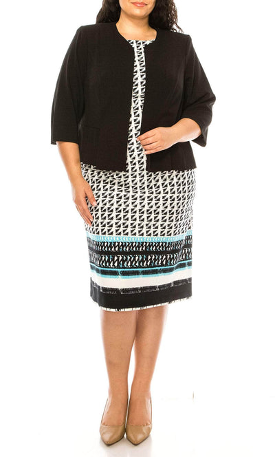Maya Brooke 29479X - Jacket Tribal Print Sheath Dress Cocktail Dresses 14W / Black