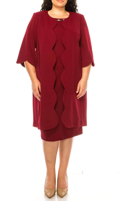 Maya Brooke 29733 - 2 Piece Formal Midi Dress Special Occasion Dress 14W / Cranberry