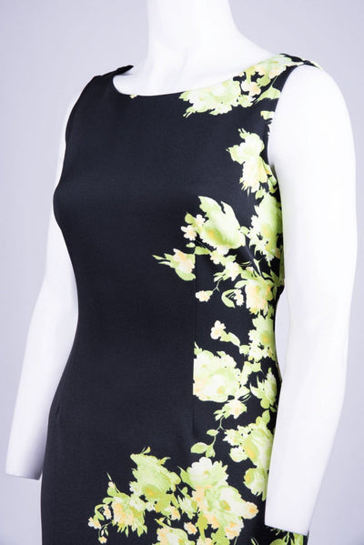 Maya Brooke - 26323 Floral Printed Fitted Dress With Collared Jacket In Black and Green