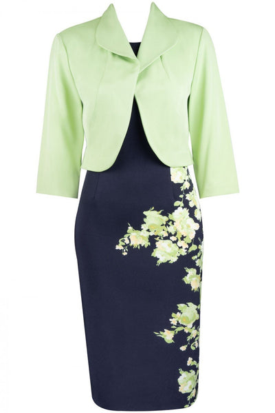 Maya Brooke - 26323 Floral Printed Fitted Dress With Collared Jacket In Black and Green