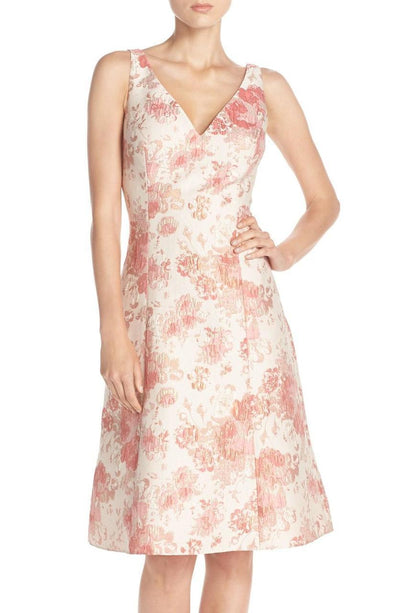 Aidan Mattox Sleeveless V-Neck Floral Cocktail Dress MD1E200066 in Pink and Multi-Color