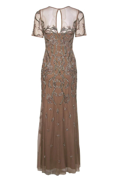 Aidan Mattox - MD1E202875 Embellished Illusion Jewel Sheath Dress In Brown