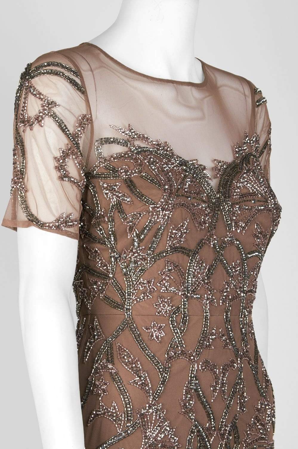 Aidan Mattox - MD1E202875 Embellished Illusion Jewel Sheath Dress In Brown