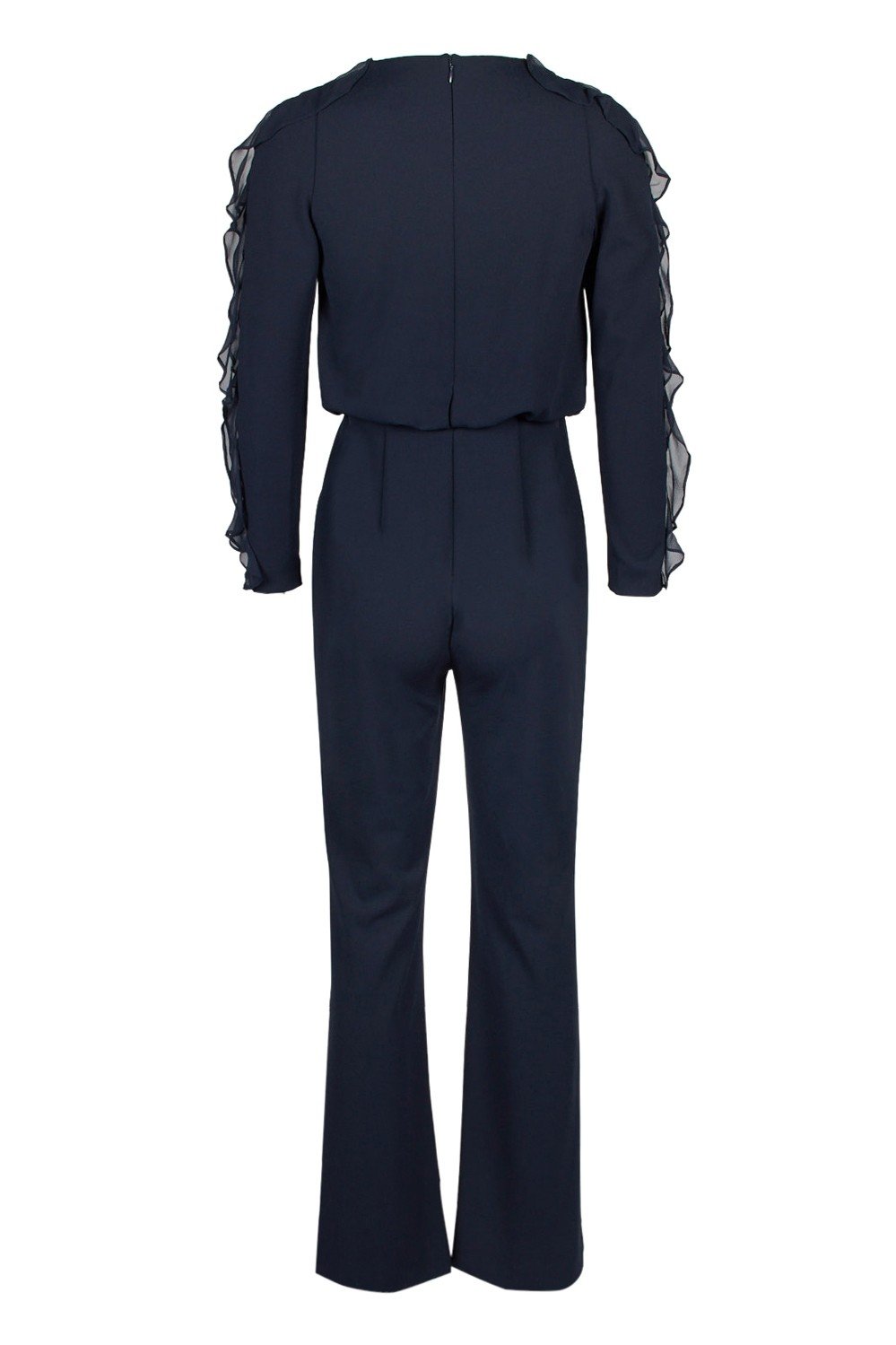 Aidan Mattox - MD1E203473 Long Sleeve V-neck Blouson Jumpsuit In Blue