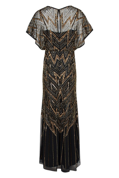 Aidan Mattox - MD1E203484 Embellished V-neck Sheath Dress In Gold and Black