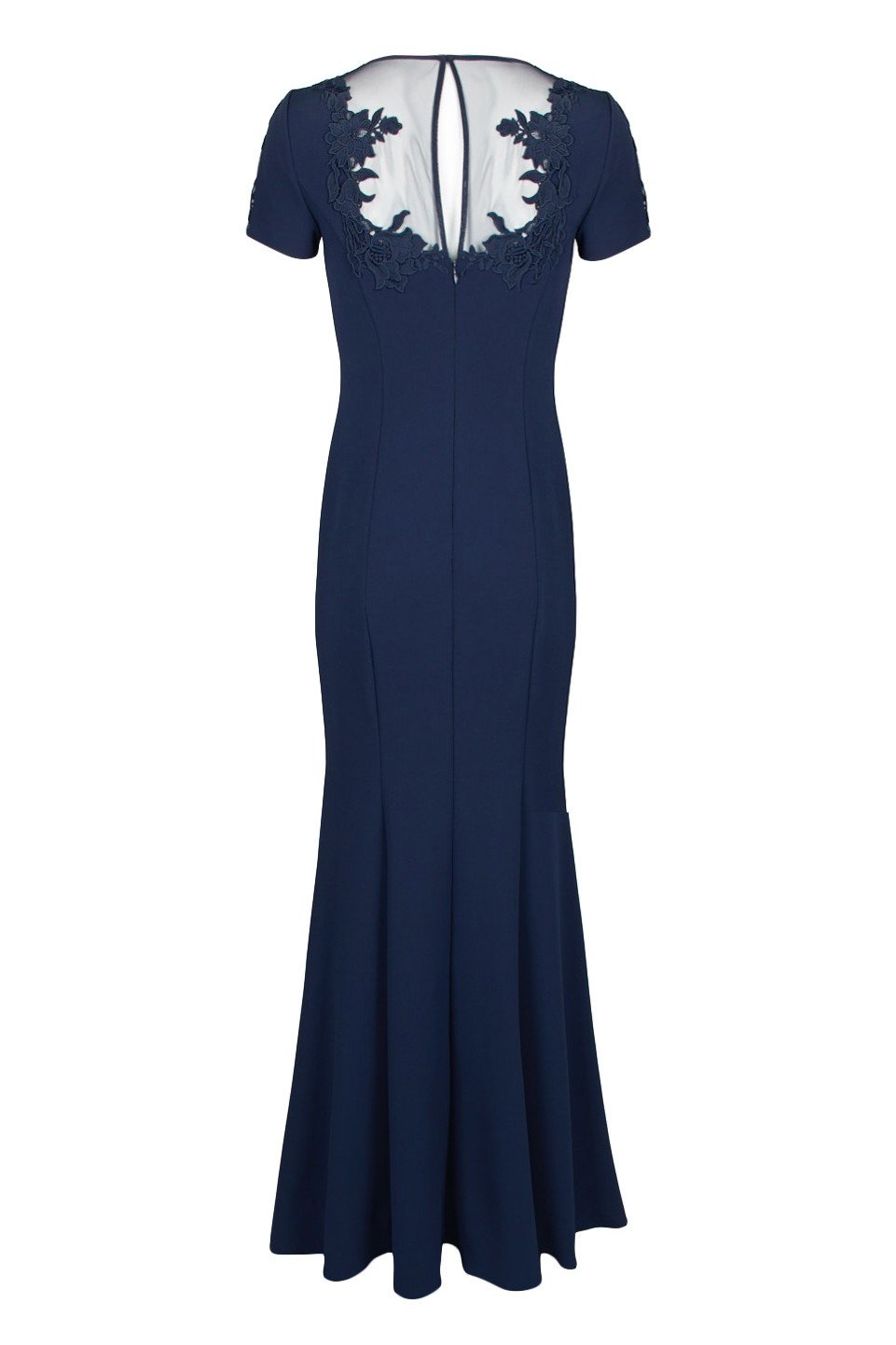 Aidan Mattox - MD1E203782 Embroidered Jewel Neck Crepe Trumpet Dress In Blue