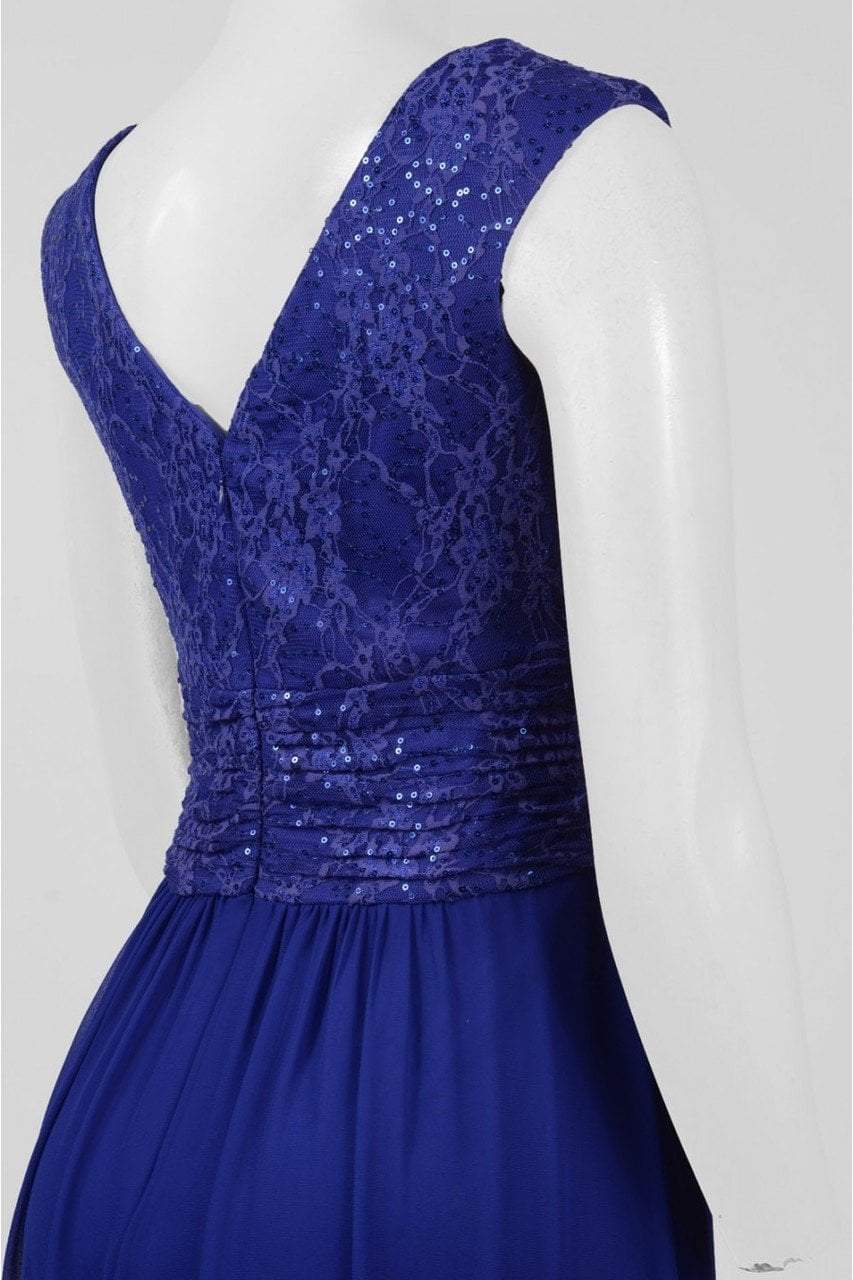 Sangria - ADWKOJ57 Cap Sleeve Sequined Empire Gown in Blue
