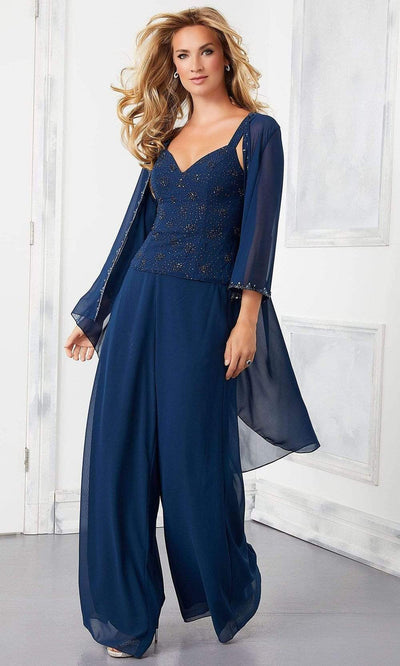 MGNY By Mori Lee - 3 Piece Embellished Chiffon Pantsuit 72303SC - 1 pc Navy In Size 16 Available CCSALE 16 / Navy