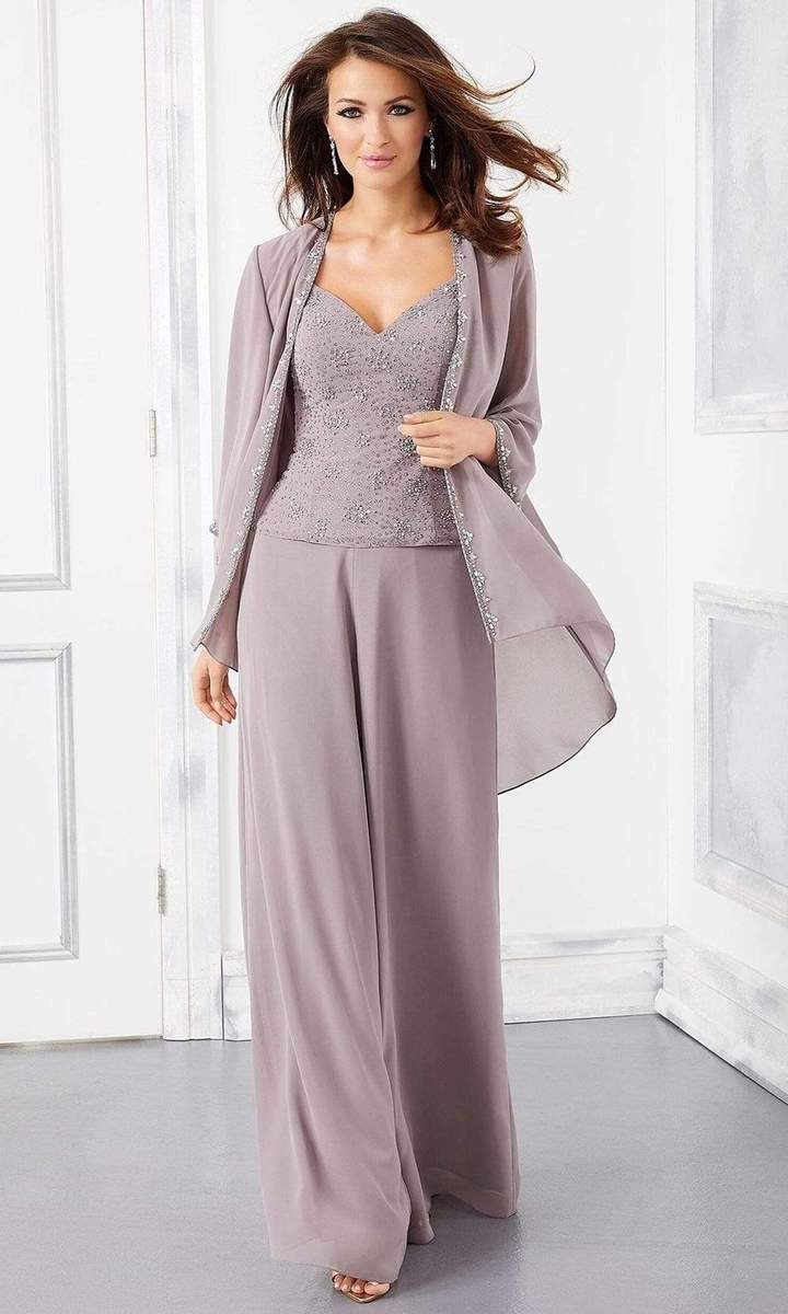 MGNY By Mori Lee - 3 Piece Embellished Chiffon Pantsuit 72303SC - 1 pc Taupe In Size 24 Available CCSALE 24 / Taupe