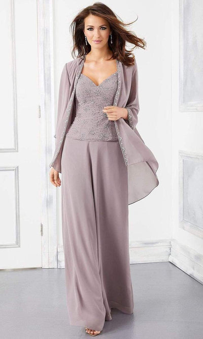 MGNY By Mori Lee - 3 Piece Embellished Chiffon Pantsuit 72303SC - 1 pc Taupe In Size 24 Available CCSALE 24 / Taupe