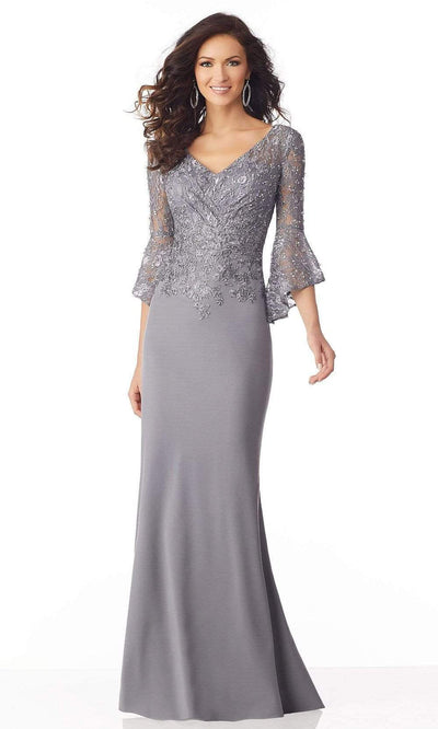 MGNY By Mori Lee - 71810SC Flutter Sleeve Sheath Glam Gown In Gray