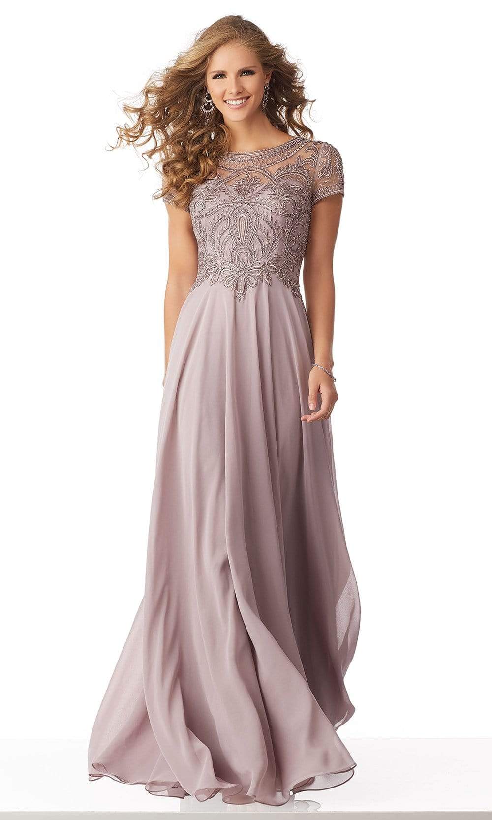 MGNY By Mori Lee - 71824 Embellished Bateau Chiffon A-line Dress Mother of the Bride Dresses