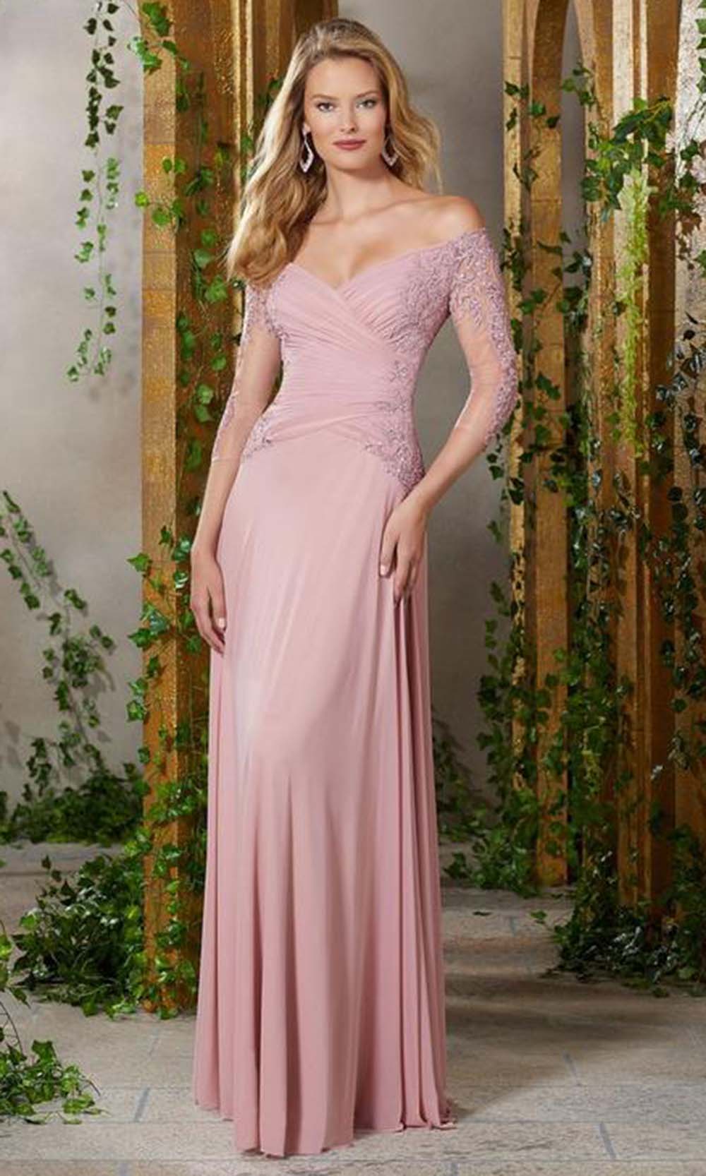 MGNY By Mori Lee - 71921SC Off-Shoulder A-Line Gown - 1 pc Rose In Size 4 Available CCSALE 4 / Rose