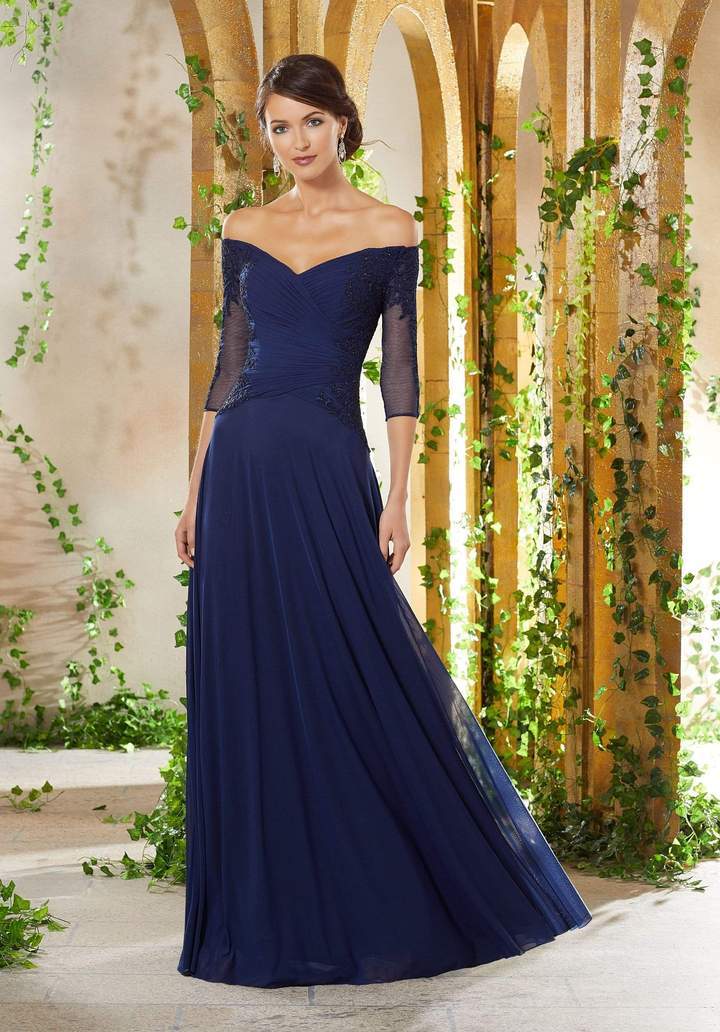 MGNY By Mori Lee - 71921SC Off-Shoulder A-Line Gown CCSALE 6 / Navy