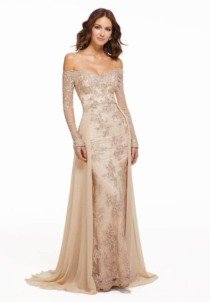 MGNY By Mori Lee - 72033SC Embroidered Lace Off-shoulder Evening Dress - 1 pc Champange in Size 10 Available CCSALE 10 / Champange