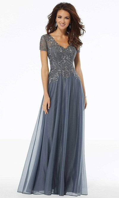 MGNY By Mori Lee - 72116SC Modest Glittered A-line Dress In Gray