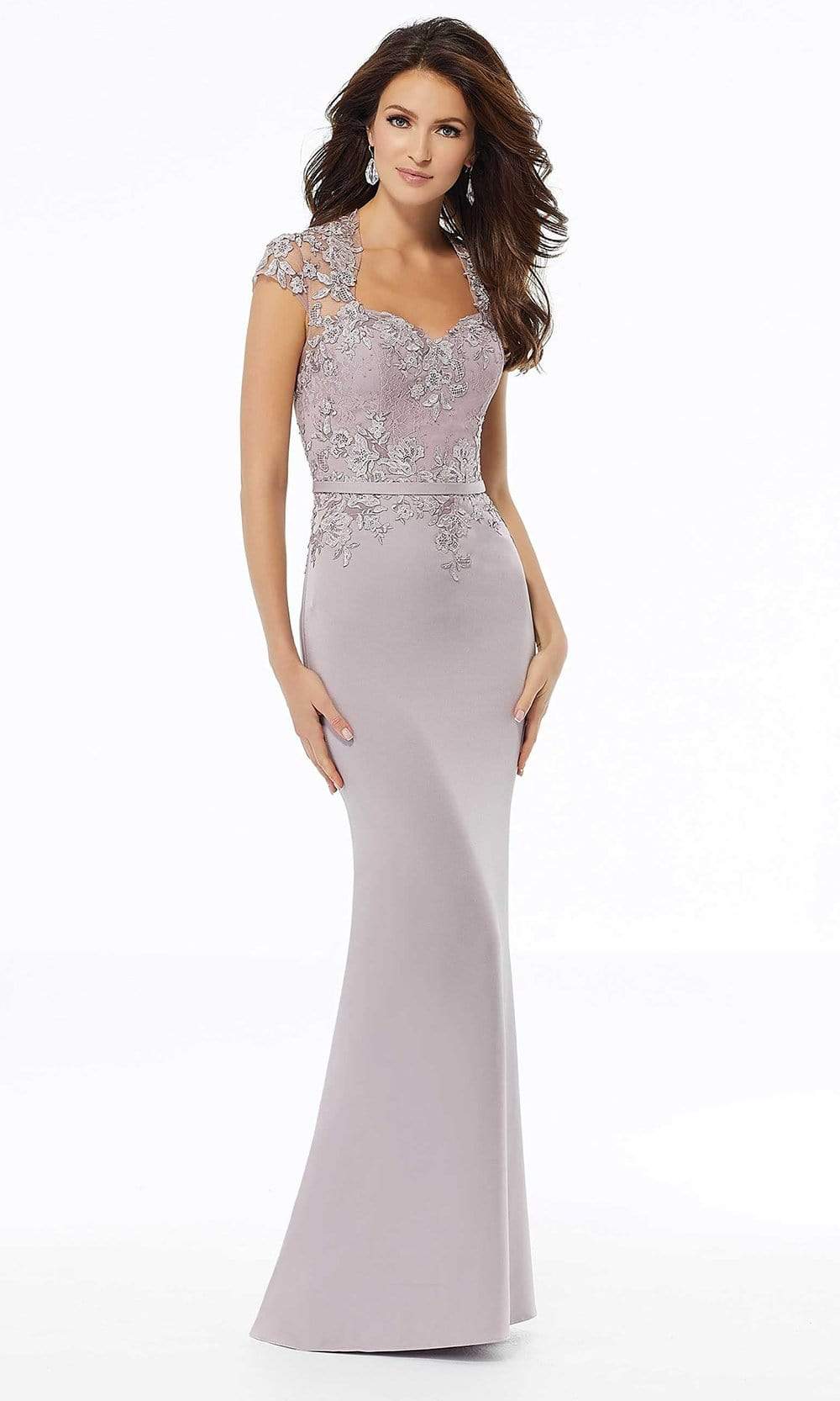 MGNY By Mori Lee - 72125 Illusion Lace Appliqued Queen Anne Dress Evening Dresses 2 / Lilac