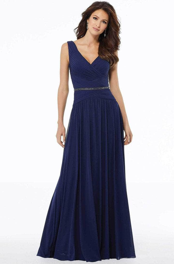 MGNY By Mori Lee - 72131SC Pleated Sleeveless V-neck Long Dress - 1 pc Navy In Size 8 Available CCSALE 8 / Navy