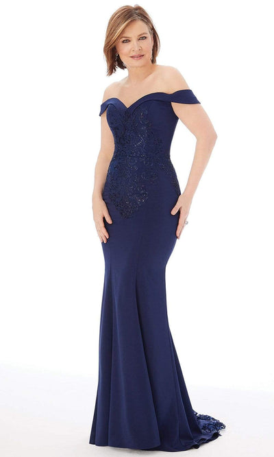 MGNY By Mori Lee - 72207 Off Shoulder Beaded Appliqued Mermaid Gown Mother of the Bride Dresses 2 / Navy