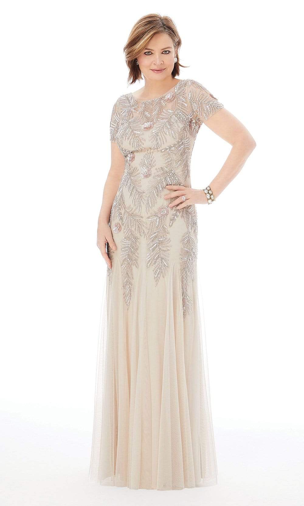 MGNY By Mori Lee - 72211 Sequin Ornate Mesh Column Godet Gown Mother of the Bride Dresses 2 / Champagne/Blush