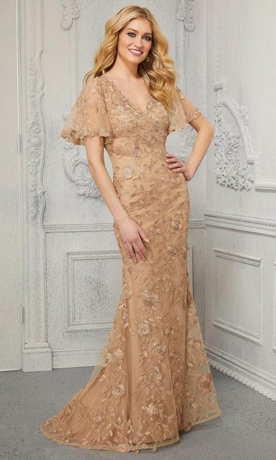 MGNY By Mori Lee - 72413 V-Neck Embroidered Evening Dress Evening Dresses 00 / Champagne/Gold