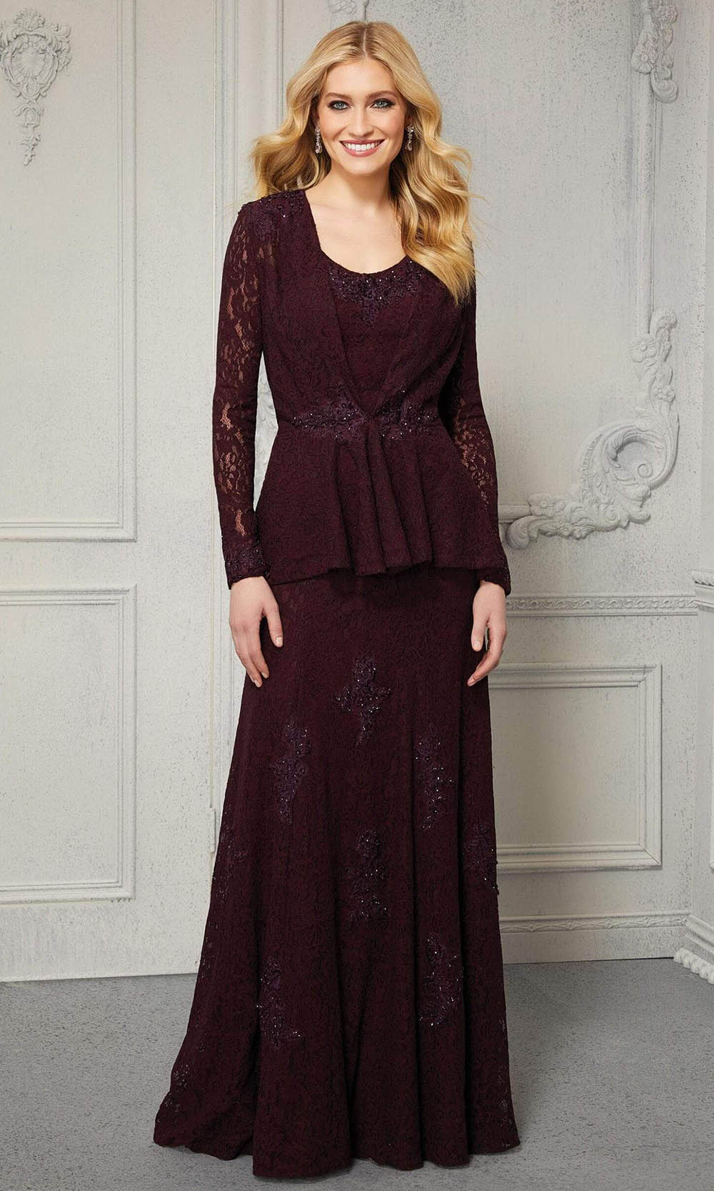 MGNY By Mori Lee - 72422 Two Piece Formal Lace Evening Dress Evening Dresses 00 / Cabernet