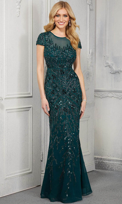 MGNY By Mori Lee - 72426 Leaf Motif Beaded Formal Evening Dress Evening Dresses 00 / Emerald