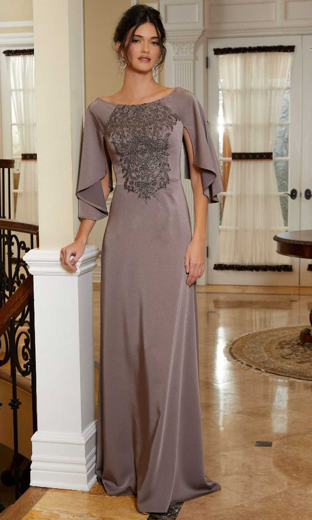 MGNY by Mori Lee 72829 - Cape Sleeve Gown 00 / Mocha