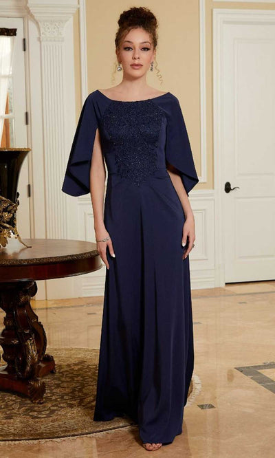 MGNY by Mori Lee 72829 - Cape Sleeve Gown 00 / Navy