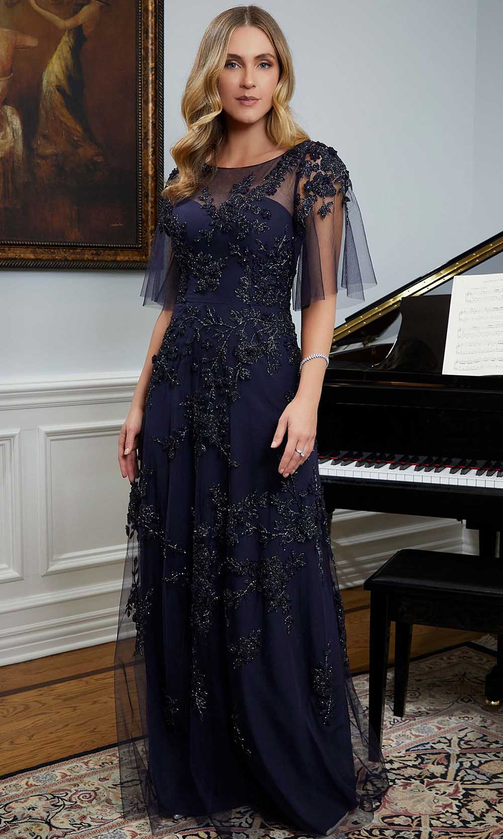 MGNY By Mori Lee 72837 - Long Allover Beading Design With Three-Dimensional Flowers On Net A-Line Dress - Illusion Bodice, Beaded, Embroidery, 3D MGNY By Mori Lee 72837 - Long Allover Beading Design With Three-Dimensional Flowers On Net A-Line Dress - Illusion Bodice, Beaded, Embroidery, 3D