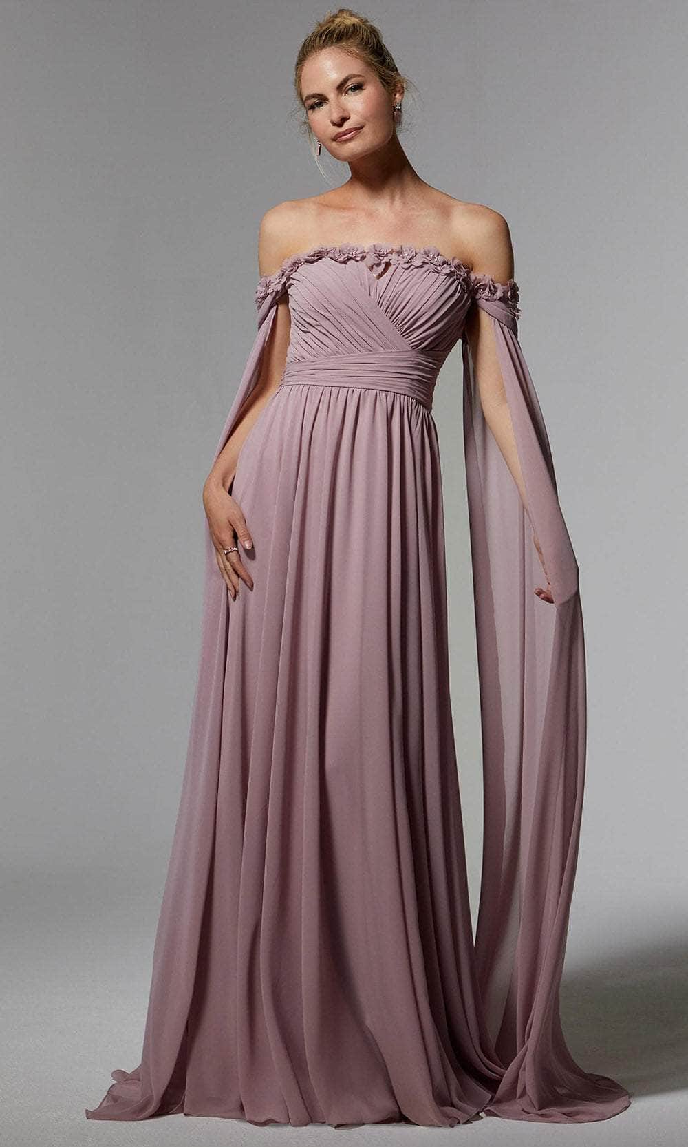 MGNY by Mori Lee 72902 - Cascade Sleeve Evening Dress Prom Dress 00 /  Desert Rose