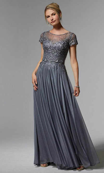 MGNY by Mori Lee 72905 - Illusion Bateau Embroidered Evening Dress Prom Dress 00 /  Graphite