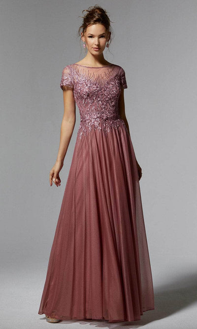 MGNY by Mori Lee 72905 - Illusion Bateau Embroidered Evening Dress Prom Dress 00 /  Rose