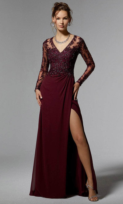 MGNY by Mori Lee 72906 - Embroidered Bodice Evening Dress Prom Dress 00 /  Bordeaux