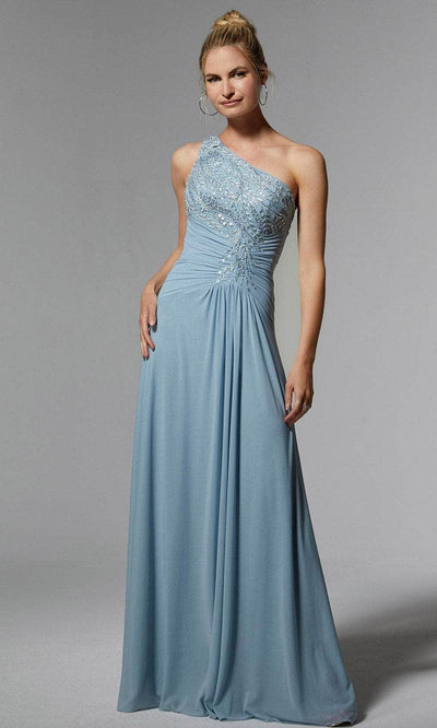 MGNY by Mori Lee 72910 - One Shoulder Embroidered Evening Dress Prom Dress 00 /  Light Blue