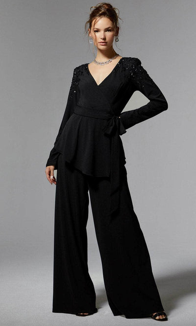 MGNY by Mori Lee 72911 - Long Sleeve Embroidered Pantsuit Formal Pantsuits 00 /  Black