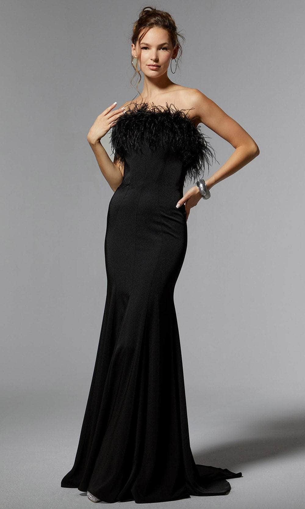 MGNY by Mori Lee 72923 - Feathered Strapless Evening Dress Prom Dress 00 /  Black