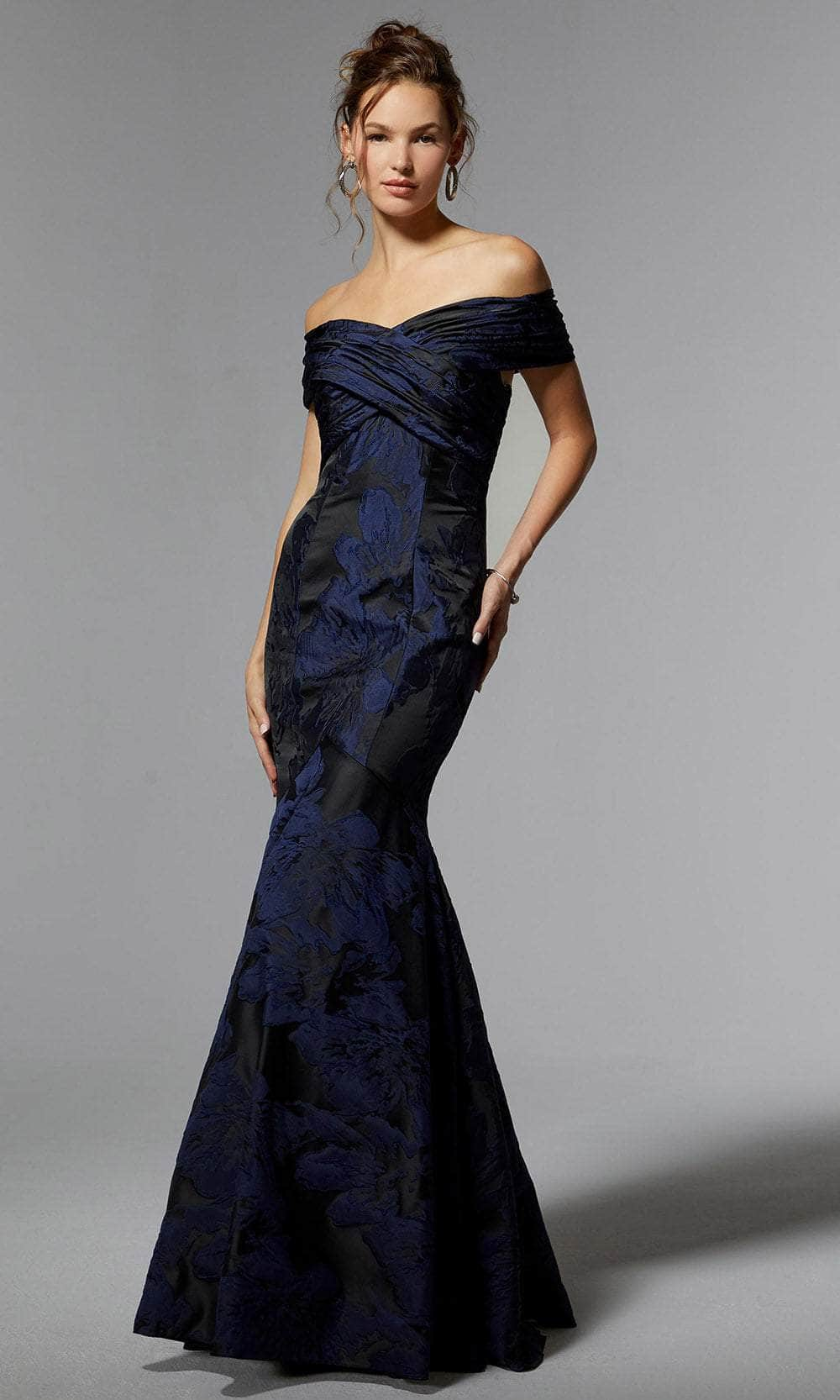 MGNY by Mori Lee 72924 - Floral Brocade Evening Dress Prom Dress 00 /  Black / Navy