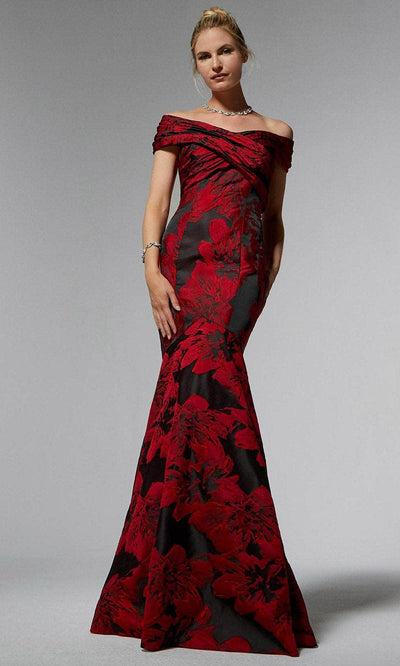 MGNY by Mori Lee 72924 - Floral Brocade Evening Dress Prom Dress 00 /  Black / Red