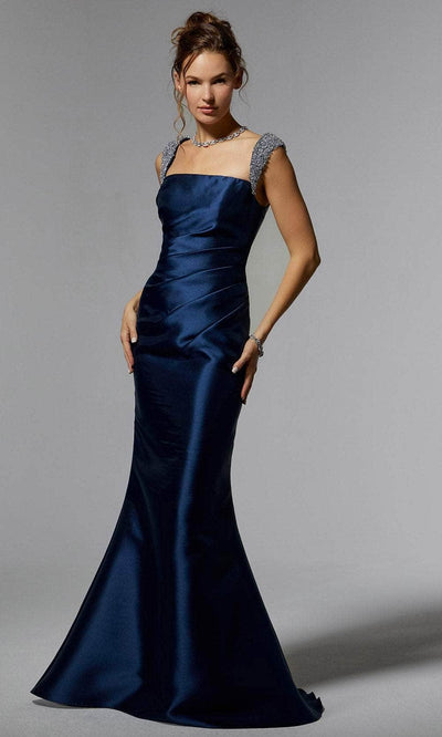 MGNY by Mori Lee 72925 - Satin Mermaid Evening Gown Prom Dress 00 /  Navy
