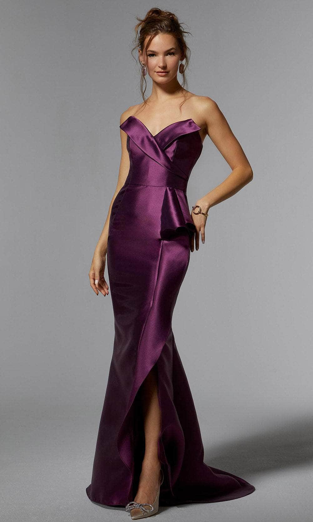 MGNY by Mori Lee 72927 - Flounce Strapless Evening Dress Prom Dress 00 /  Plum