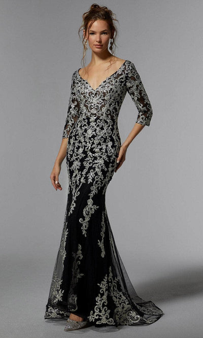 MGNY by Mori Lee 72940SC - Embroidered V-Neck Evening Dress Evening Dresses